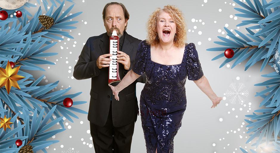 A very Christmassy image of two musicians. 