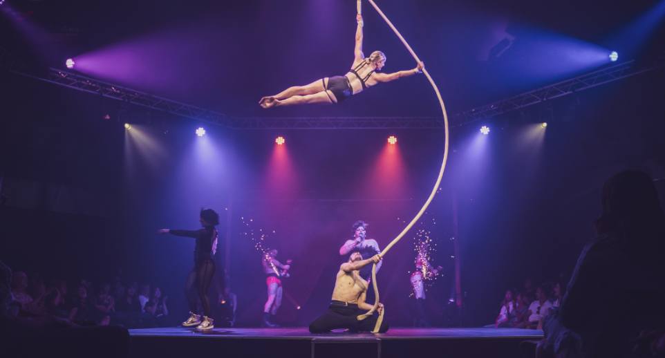 Circus artists performing