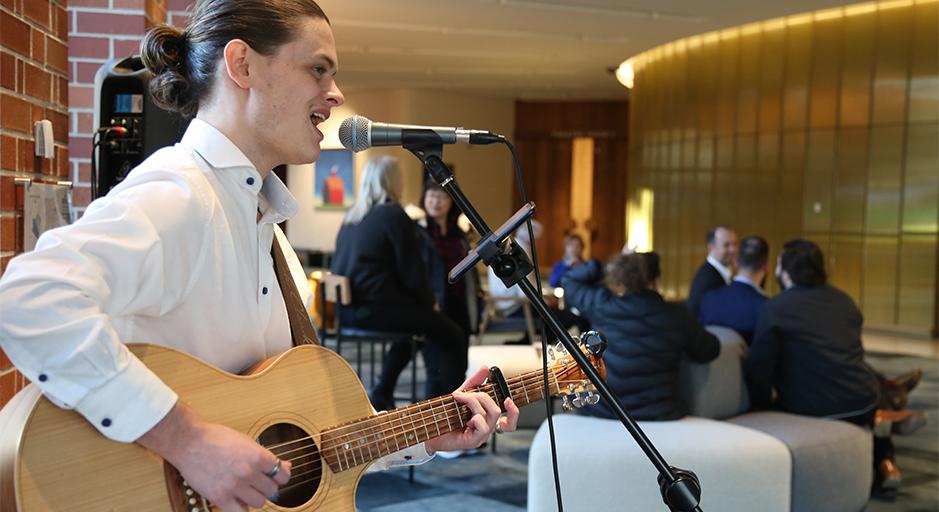 A singer performs during Fab Fridays at The Round