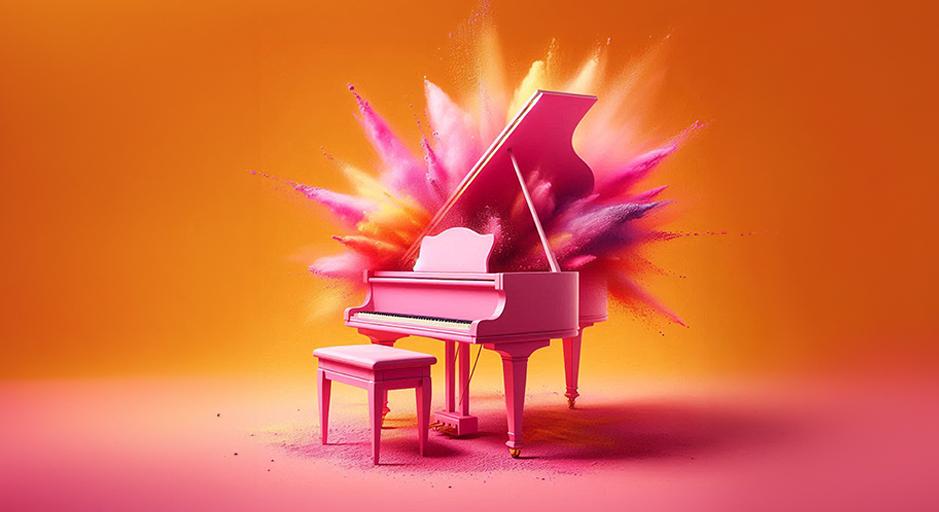 A piano explodes with pink stuff. 